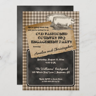 Rustic Pig Roast Backyard BBQ Engagement Party Invitation