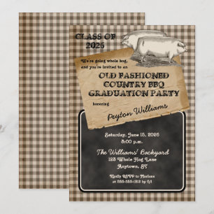 Rustic Pig Roast Backyard BBQ Graduation Party Invitation