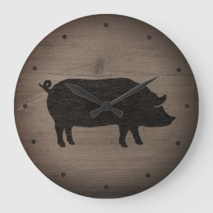 Rustic Pig Silhouette Large Clock