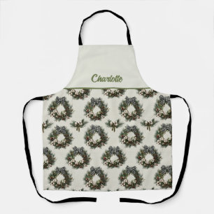 Rustic Pine and Berry Christmas Wreaths Apron