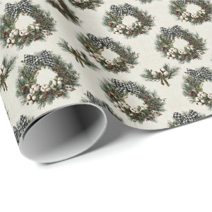 Rustic Pine and Berry Christmas Wreaths Wrapping Paper