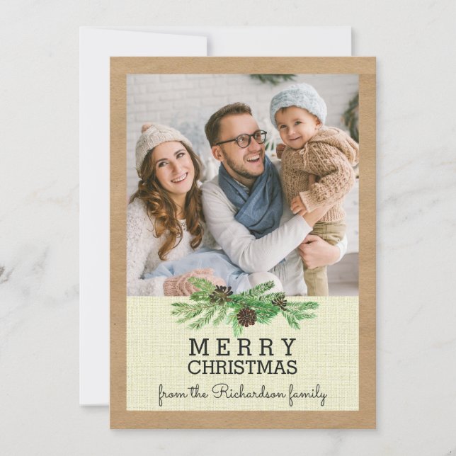 Rustic Pine and Kraft Christmas with your Photo Holiday Card (Front)