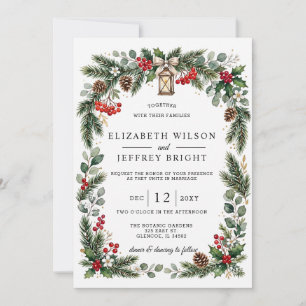 Rustic Pine Berries Winter Christmas Wedding Invitation