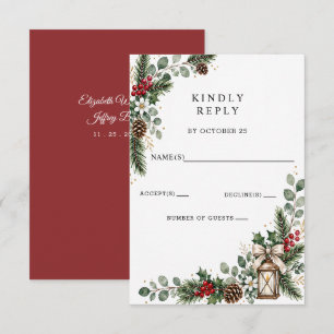 Rustic Pine Berries Winter Christmas Wedding RSVP Card