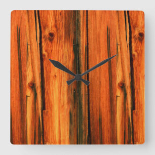 rustic pine boards square wall clock