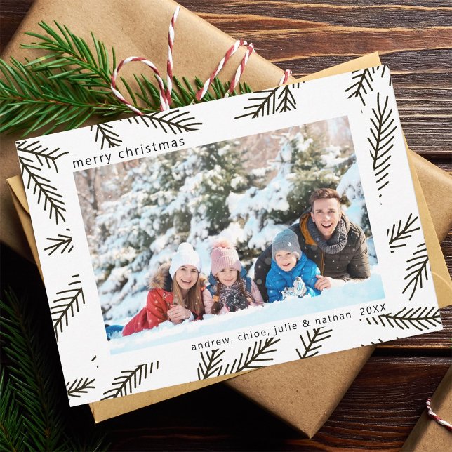 Rustic Pine Branch Christmas Photo Holiday Card (Creator Uploaded)