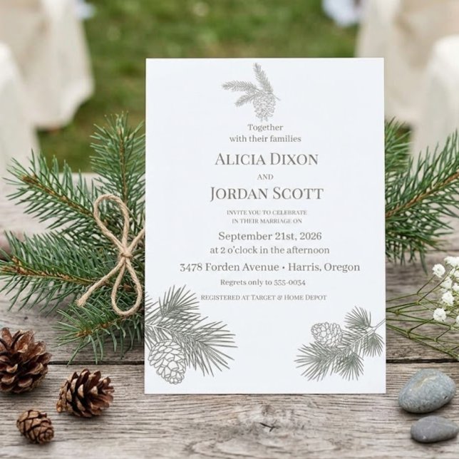 Rustic Pine Branch Greenery Wedding Invitation (Creator Uploaded)