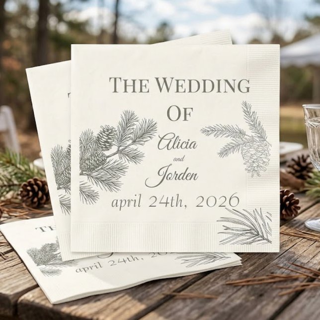 Rustic Pine Branch Greenery Wedding Napkins (Creator Uploaded)