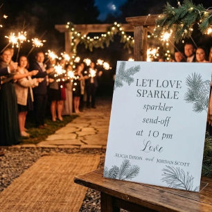 Rustic Pine Branch Greenery Wedding Sparkler  Pedestal Sign