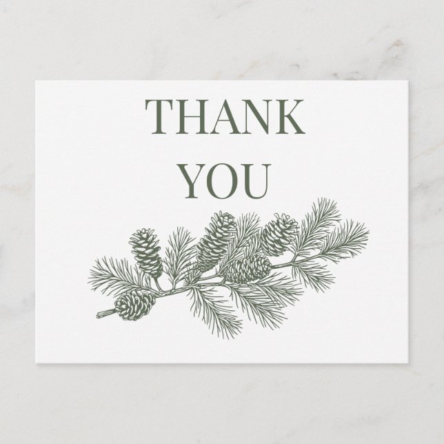 Rustic Pine Branch Greenery Wedding Thank You Card (Front)