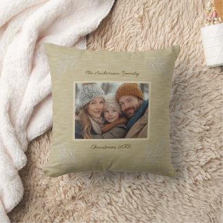 Rustic Pine Branches Christmas Photo Cushion