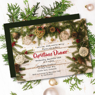 Rustic Pine Christmas Dinner Party Invitation
