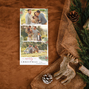 Rustic Pine Christmas Elegant 3 photos Holiday Card