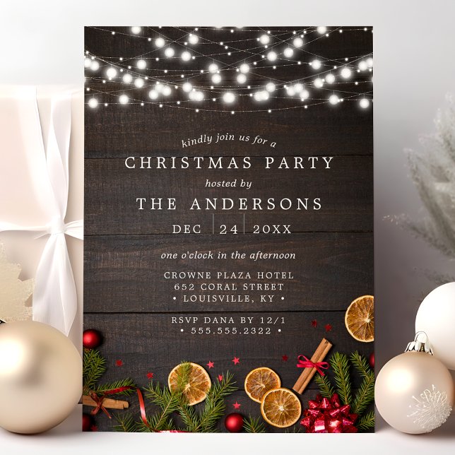Rustic Pine Cinnamon Orange Slice Christmas Party Invitation (Creator Uploaded)