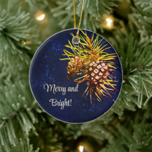 Rustic pine cone business card ceramic tree decoration