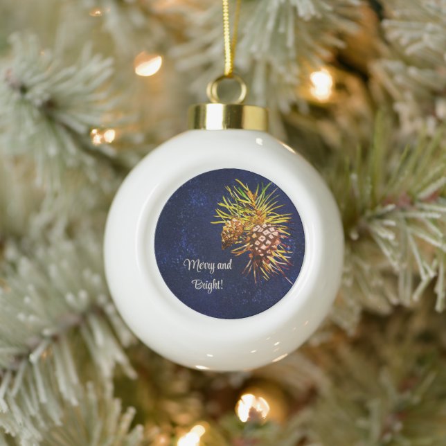 Rustic pine cone  ceramic ball christmas ornament (Tree)