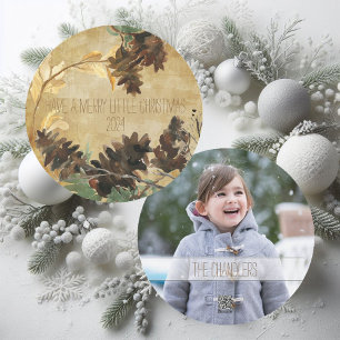 Rustic Pine Cone Chistmas Round Holiday Photo Card