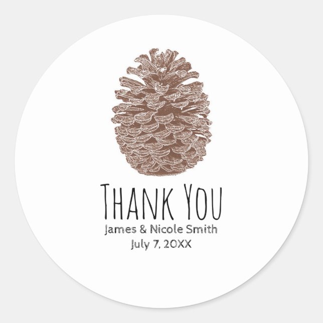Rustic Pine Cone Elegant Simple Country Wedding Classic Round Sticker (Front)