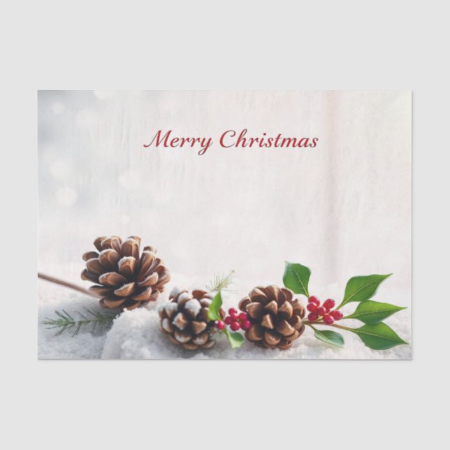 Rustic Pine Cone Merry Christmas Vintage Tissue Paper (Front)
