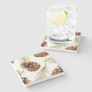 Rustic Pine Cone Stone Coaster