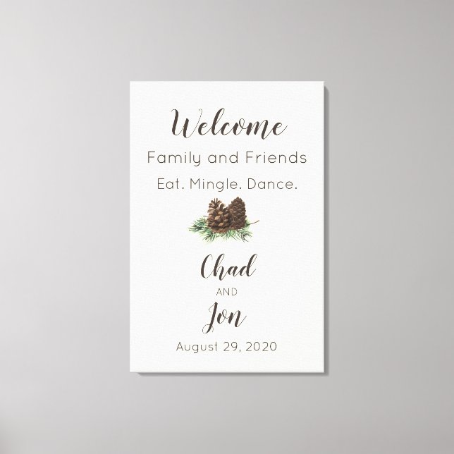 Rustic pine cone Wedding Welcome Sign (Front)