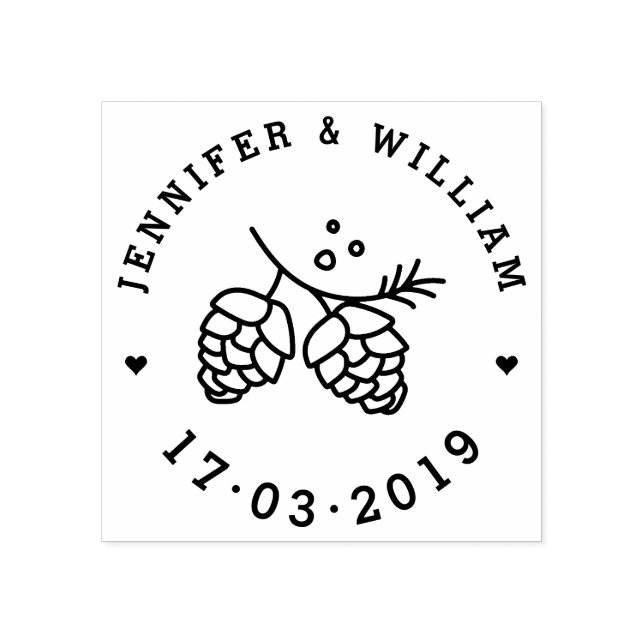 Rustic Pine Cones Save The Date Wedding Date Rubber Stamp (Imprint)