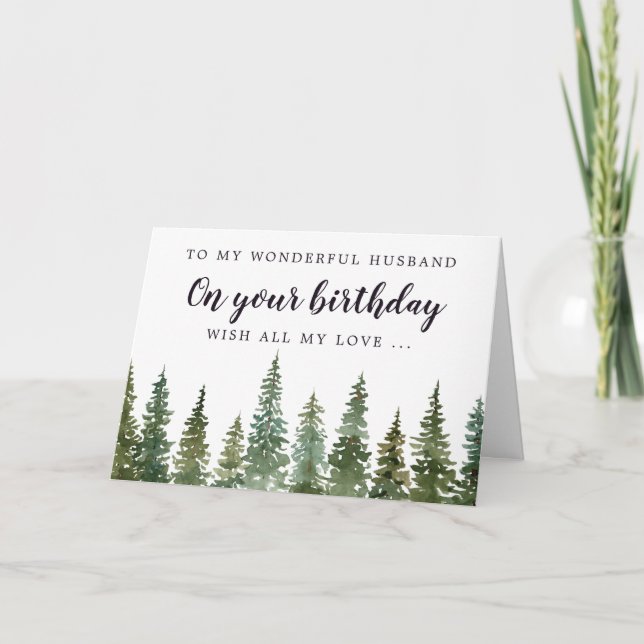 Rustic Pine Forest Husband Birthday  Card (Front)