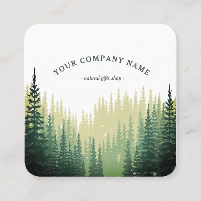 Rustic Pine Forest Logo Square Business Card (Front)