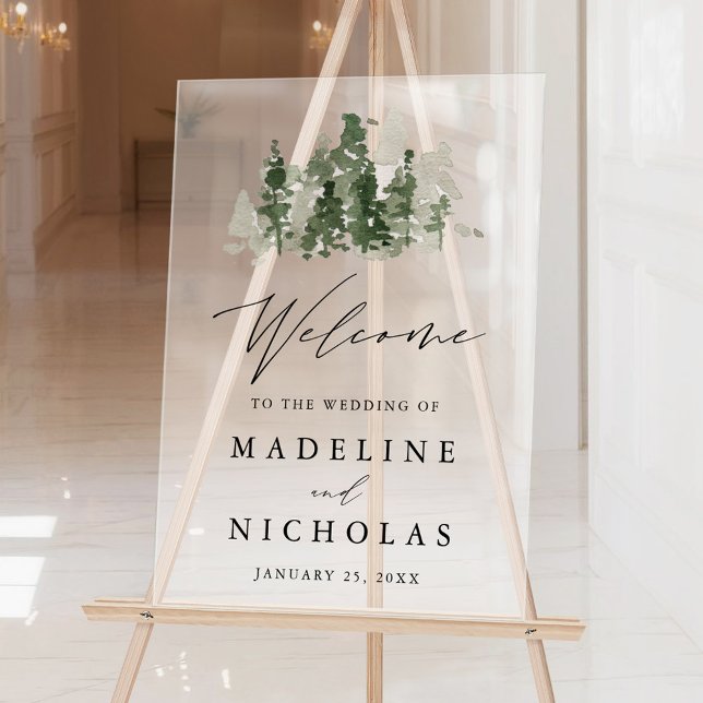 Rustic Pine Forest Wedding Welcome Frosted Acrylic Sign (Creator Uploaded)