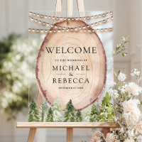 Rustic Pine Forest Wood Slice Wedding Welcome