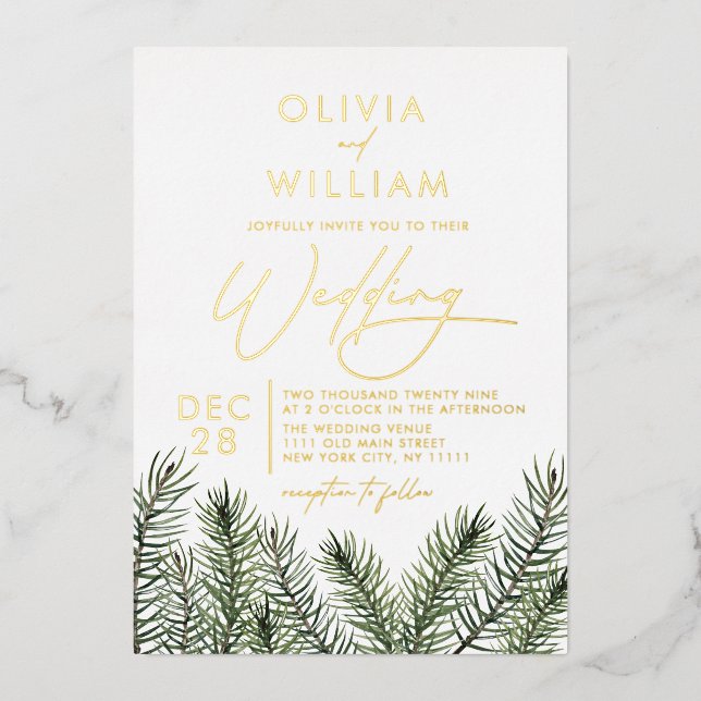 Rustic Pine Greenery Christmas Holiday Wedding (Front)