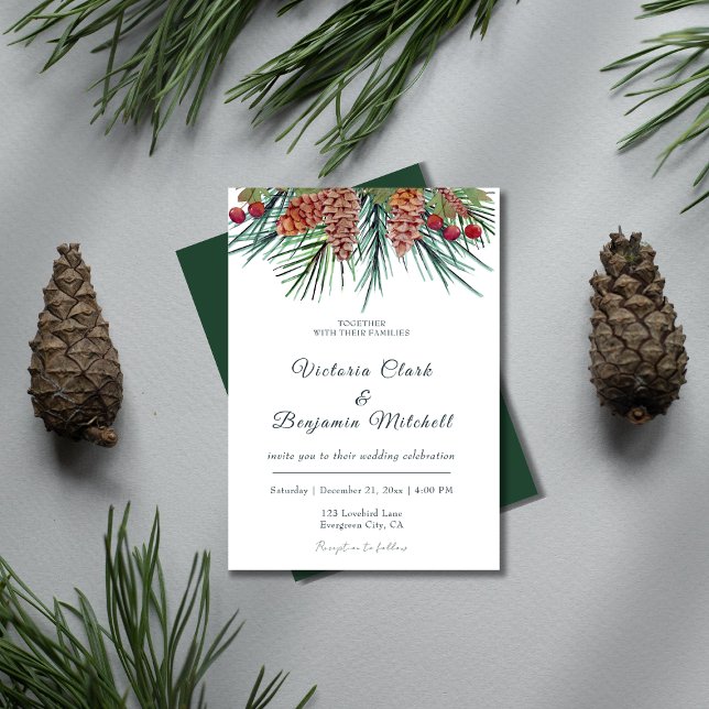 Rustic Pine Greenery Christmas Winter Wedding Invitation (Rustic Pine Greenery Christmas Winter Wedding Invitation )