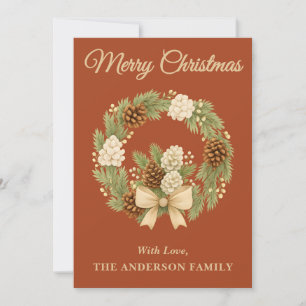 Rustic Pine Greenery Holiday Wreath Christmas Card