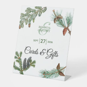 Rustic Pine Greenery Wedding Cards & Gifts Pedestal Sign