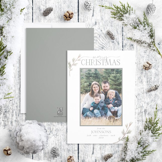 Rustic Pine Merry Family Photo Neutral Holiday Card (Creator Uploaded)