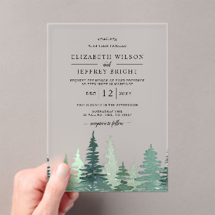 Rustic Pine Mountains Wedding Acrylic Invitations