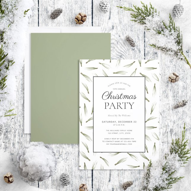 Rustic Pine Needle Greenery Christmas Party Invitation (Creator Uploaded)