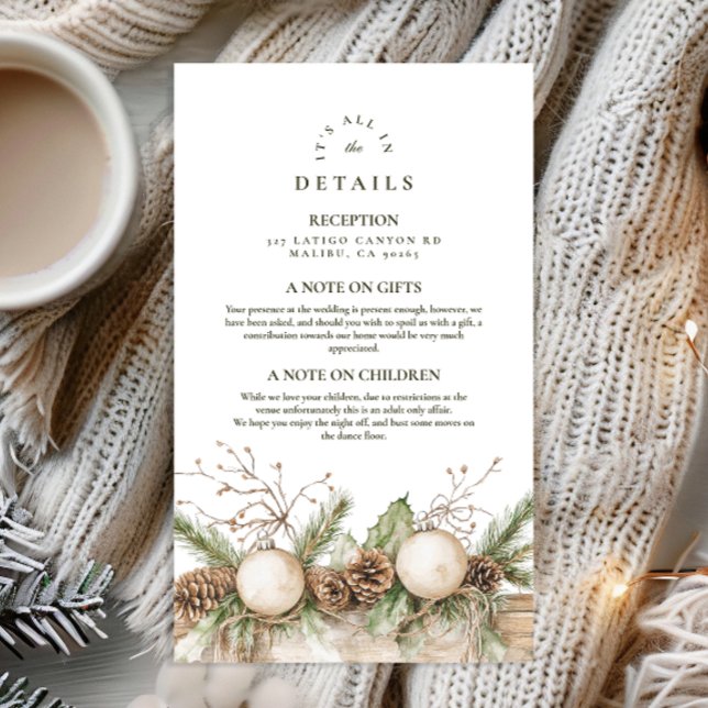Rustic Pine Ornament Winter Wedding Enclosure Card (Creator Uploaded)
