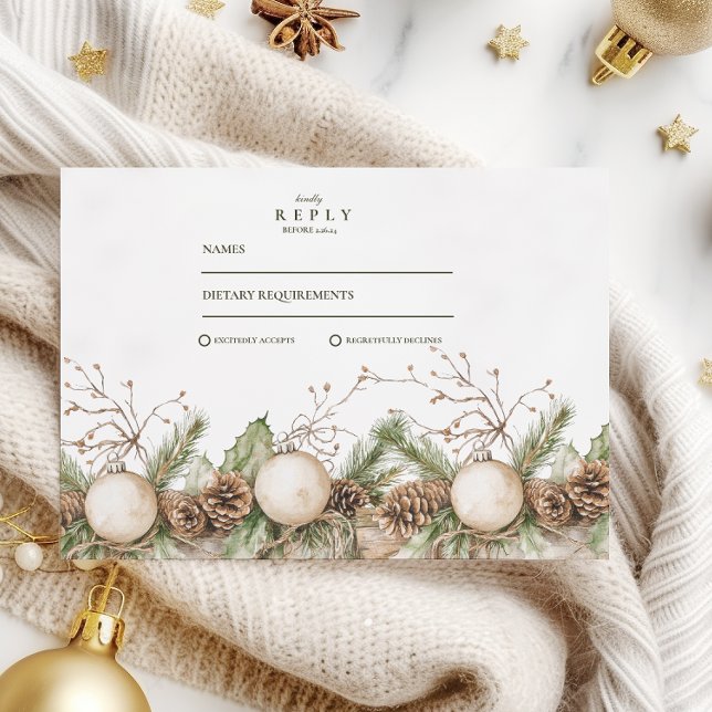 Rustic Pine Ornament Winter Wedding  RSVP Card (Creator Uploaded)
