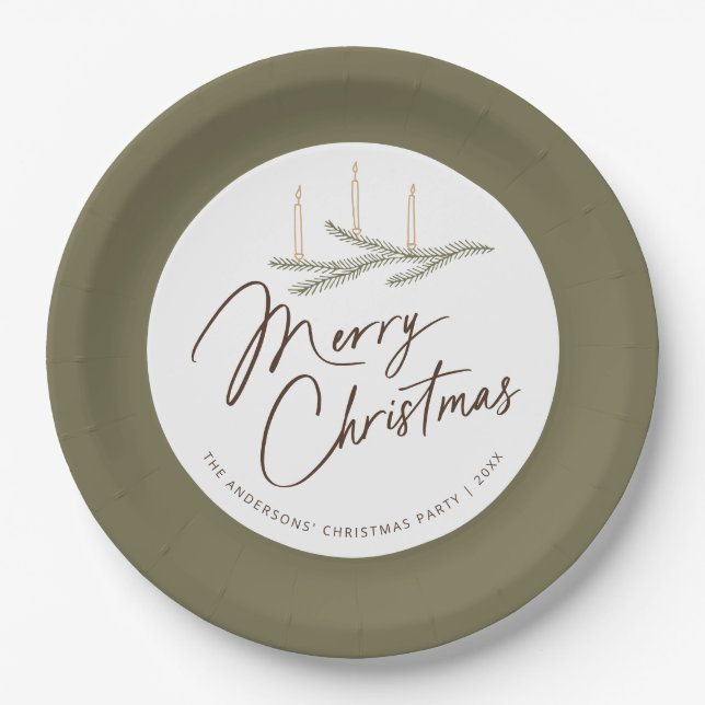 Rustic Pine Personalised Christmas Party Paper Plate (Front)