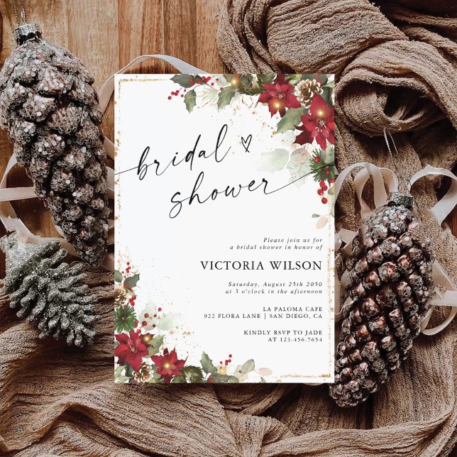 Rustic Pine Poinsettia Bridal Shower Invitation (Creator Uploaded)