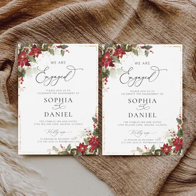 Rustic Pine Poinsettia Engagement Party Invitation (Creator Uploaded)