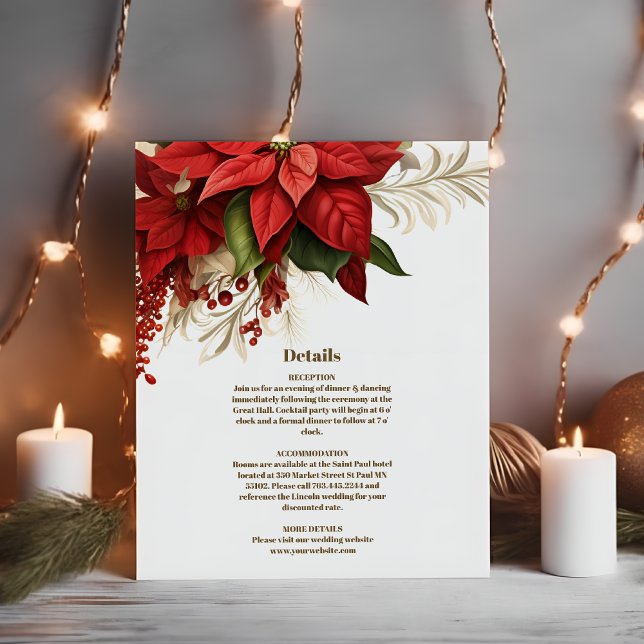 Rustic Pine Poinsettia Floral Christmas Wedding Enclosure Card (Creator Uploaded)