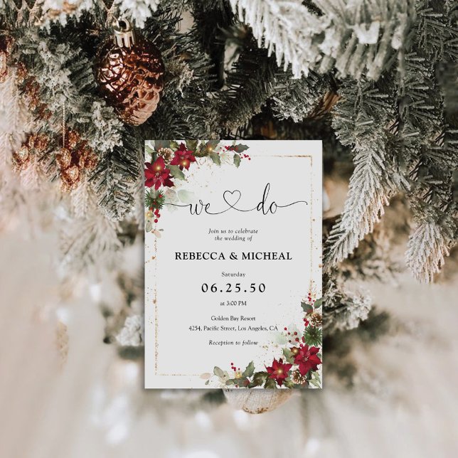 Rustic Pine Poinsettia Floral Christmas Wedding  Invitation (Creator Uploaded)