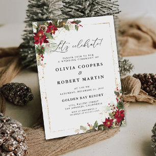 Rustic Pine Poinsettia Floral Christmas Wedding Invitation