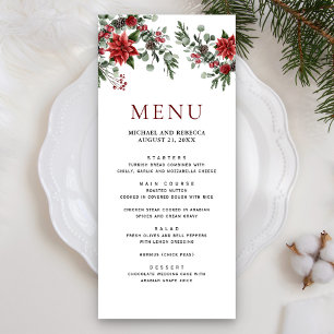 Rustic Pine Poinsettia Floral Christmas Wedding Menu