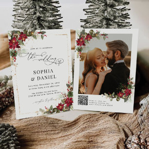 Rustic Pine Poinsettia Photo Wedding Invitations