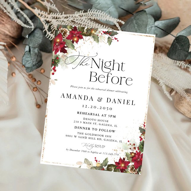 Rustic Pine Poinsettia Rehearsal Dinner Invitation (Creator Uploaded)