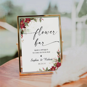 Rustic Pine Poinsettia Wedding Flower Bar Sign