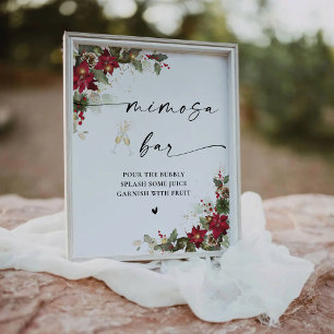 Rustic Pine Poinsettia Wedding Mimosa Bar Sign